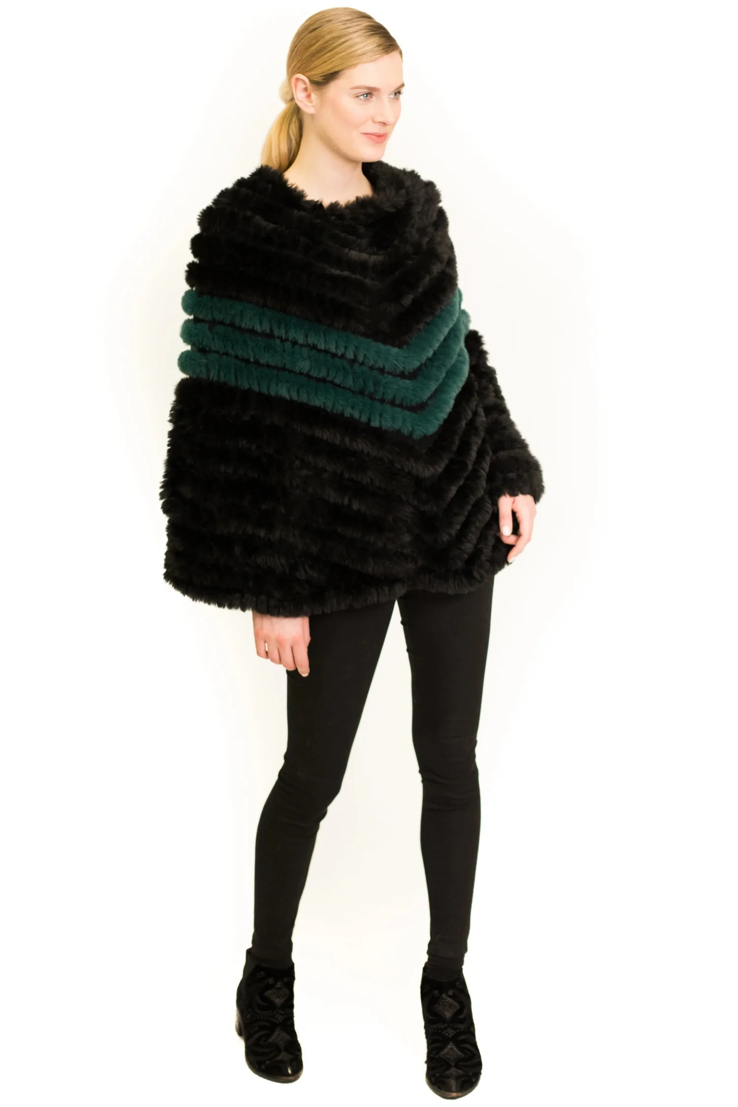 Faux Fur Cape-Cape Coat-Winter Poncho (Two-tone knitted Faux Rex